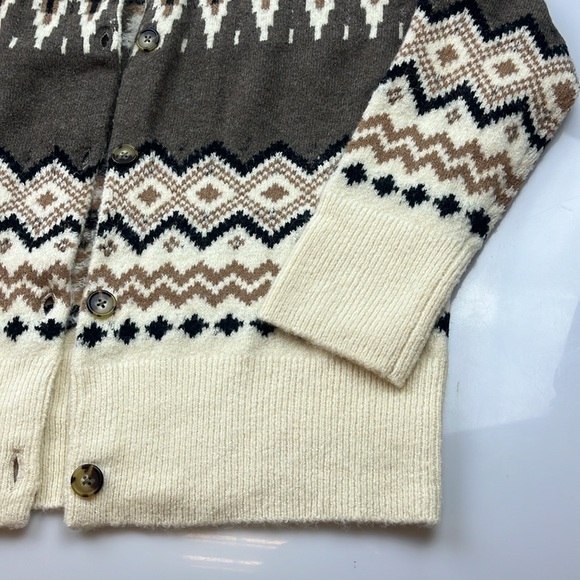 J Crew Fair Isle Buttoned Cardigan Sweater Brown/Cream Sz M - Picture 10 of 11